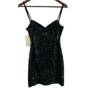Zara Basic Green Sequin Bodycon Dress with Spaghetti Straps - Medium